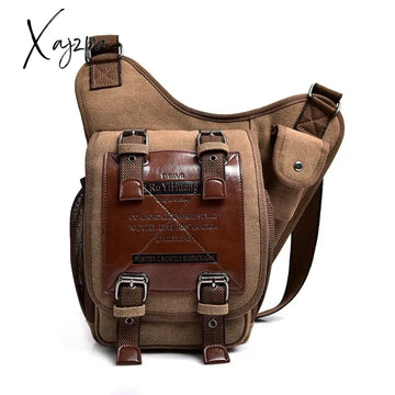 Xajzpa - Men’s Vintage Retro Style Canvas Leather Saddle Bag Satchel Shoulder Messenger Travel